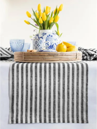 Miniatura 22 de Solino Home Camino de mesa de lino de 36 pulgadas – Amalfi Stripe 100% lino puro, camino de mesa azul marino y blanco, 14 x 36 pulgadas, ideal