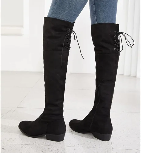 Miniatura 4 de Hawkwell Botas de moda altas hasta el muslo para mujer sobre la rodilla, botas de tacón bajo negro