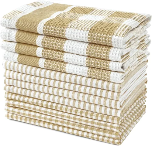 Miniatura 25 de LANE LINEN Juego de 6 paños de cocina de algodón para secar platos, 18 x 28 pulgadas, absorbentes, de secado rápido, color beige 07: Amarillo
