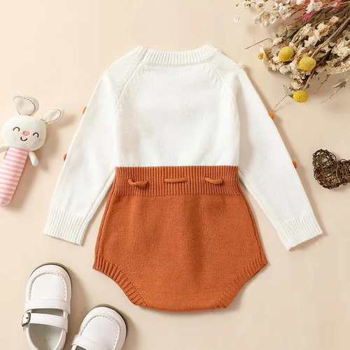 Miniatura 4 de Ursobutegl Mameluco de punto para bebé niña, suéter de manga larga, bordado floral, mameluco cálido, ropa de otoño e invierno