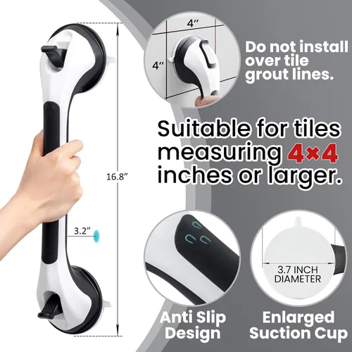 Miniatura 5 de TAILI - Barras de sujeción para la bañera y la ducha con ventosa, paquete de 2 unidades, resistente, removible, sin taladro, impermeable, seguridad