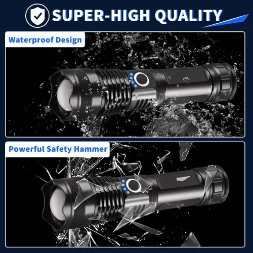 Miniatura 6 de UUYEE Paquete de 3 linternas recargables de alto lúmenes, linterna súper brillante, 5 modos de linterna LED recargable, linternas tácticas