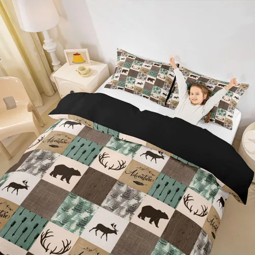 Miniatura 46 de Erosebridal Funda de edredón rústica de ciervo, tamaño individual, funda de edredón de retazos de oso para niños, adolescentes y adultos, juego