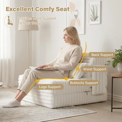 Miniatura 4 de Tiita Sofá cama plegable tamaño individual, colchón convertible con almohada, colchón de pana gruesa para el suelo, sofá cama con bolsillo lateral