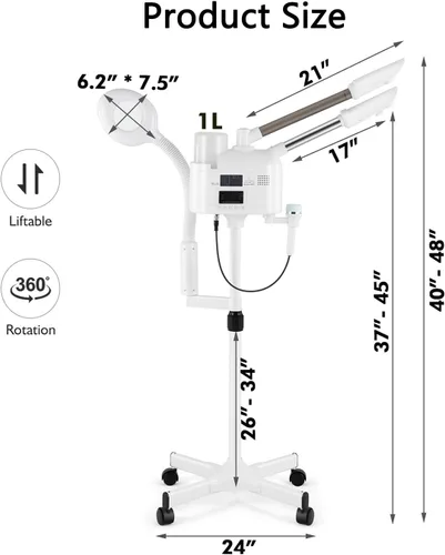 Miniatura 8 de Artist hand Vaporizador facial profesional 4 en 1, vaporizador facial caliente y frío con lámpara de aumento LED 5X, vaporizador esteticista