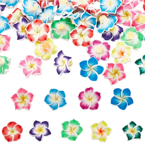 Miniatura 8 de SUNNYCLUE 100 cuentas de plumeria de arcilla polimérica a granel, flores de plumerias hawaianas hechas a mano de 0.472 x 0.315 in, abalorios 100