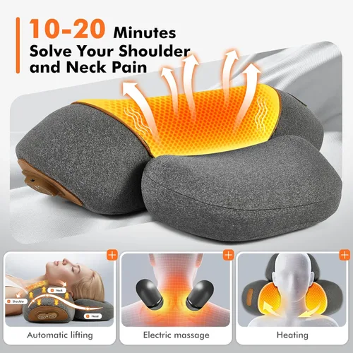 Miniatura 5 de Almohada masajeadora de cuello 3 en 1 con calefacción y tracción cervical, almohada cervical ergonómica para aliviar el dolor de cuello, espalda