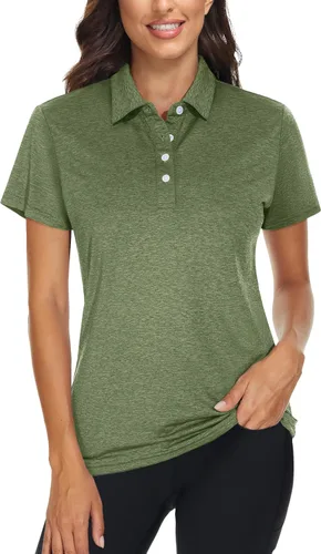 TACVASEN Camisas tipo polo para mujer, de manga corta, con 4 botones, secado rápido, para entrenamiento, con cuello para el trabajo, correr, tenis