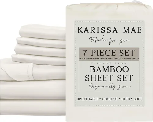 Miniatura 78 de KARISSA MAE Juego de sábanas tamaño individual de viscosa de bambú refrescante, 100% cultivadas orgánicamente, bolsillo profundo de 18 pulgadas