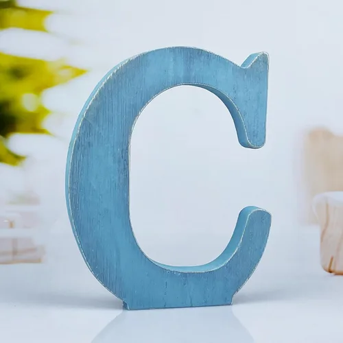 Miniatura 10 de Letras de madera azul rústica de 6 pulgadas, letras de madera sin terminar para decoración de pared, letras azules retro de pie, decoración
