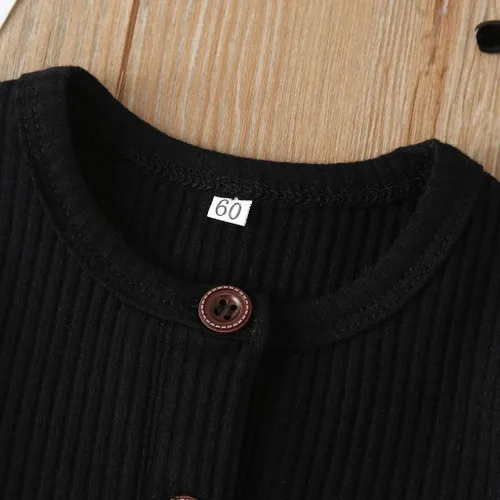 Miniatura 4 de Enterizo elegante para niñas recién nacidas para bebés y niñas de manga corta liso (negro, 6-9 meses)