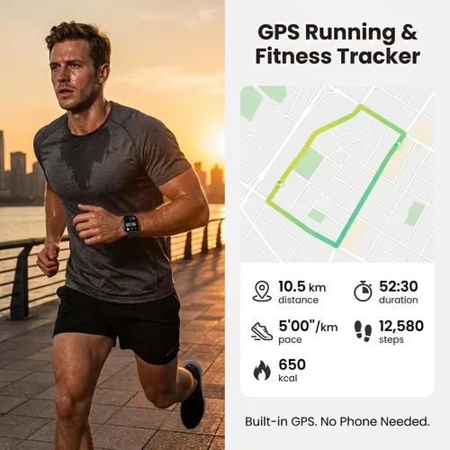 Miniatura 2 de AMOLED - Reloj inteligente con GPS para correr, 164.0 ft, impermeable, rastrea los pasos del sueño, frecuencia cardíaca, oxígeno, batería de larga