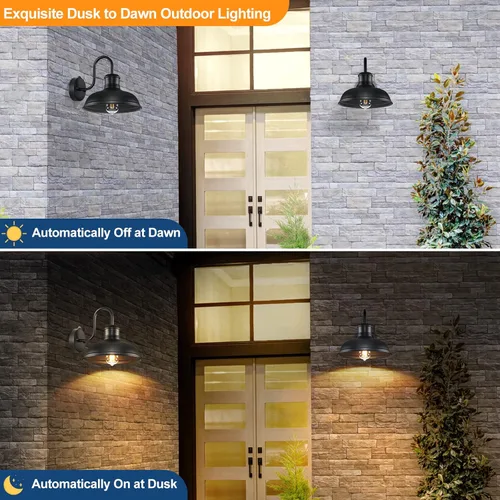 Miniatura 2 de Paquete de 2 apliques de pared exteriores de anochecer a amanecer, luz de granero de cuello de ganso estilo granja exterior, lámpara de montaje