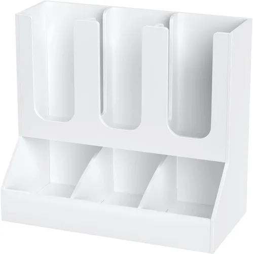 Miniatura 9 de Richboom Organizador de tazas y tapas, 6 compartimentos con 2 separadores extraíbles, estación de café, dispensador de tazas, organizador