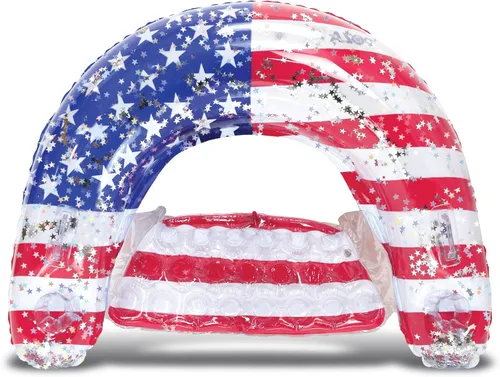 Miniatura 17 de POZA Flotador inflable de piscina de Estados Unidos – Lujosa tumbona divertida llena de confeti de estrellas plateadas brillantes, diseño de bandera
