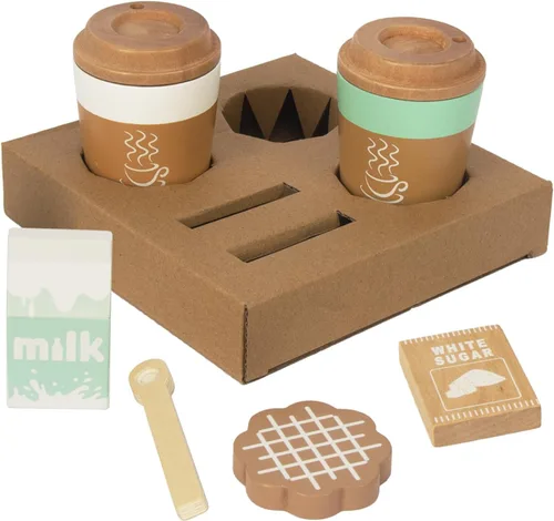 WOODENFUN Juguetes de simulación de taza de café, accesorios de cocina de madera para jugar, comida falsa para jugar para la cocina de los niños,