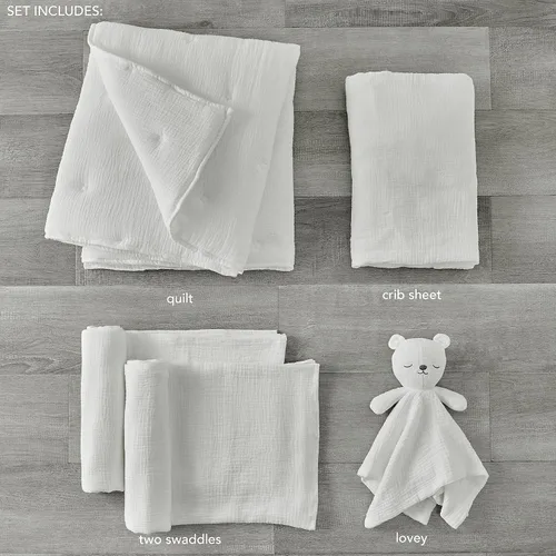 Miniatura 2 de Levtex Baby - Juego de cama de muselina en nube para cuna - Juego para habitación infantil - Estrellas beige y cacao - Muselina texturizada gris