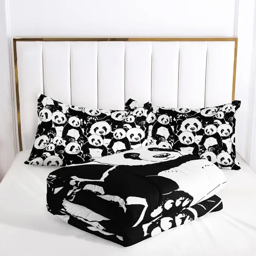 Miniatura 4 de DYcolor Juego de edredón con estampado de oso panda 3D para niños, 3 piezas, ligero, blanco y negro, con 1 edredón y 2 fundas de almohada para niños