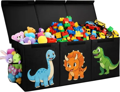 Caja de juguetes plegable extragrande, organizador resistente de almacenamiento de juguetes de dinosaurios con tapas, 40 x 16 x 14 pulgadas, caja de