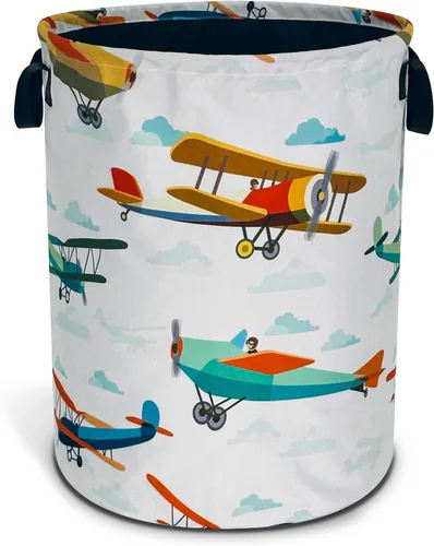 Cesta de lavandería divertida con diseño de avión plegable de tela Oxford, bolsa de lona para ropa, organizador de cubo de almacenamiento de ropa