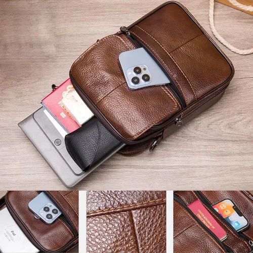 Miniatura 6 de Bolso bandolera de cuero para hombre, de viaje de negocios, al aire libre, bolsa casual, maletín de mano, mochila