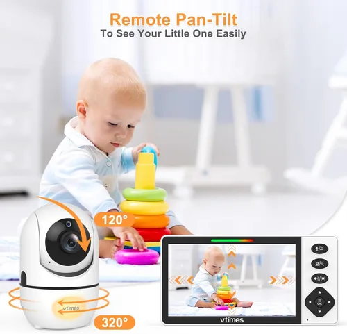 Miniatura 6 de VTimes - Monitor de bebé con cámara y audio, pantalla HD de 720P de 5.5 pulgadas, monitor de video sin WiFi, modo VOX, panorámica/inclinación/zoom