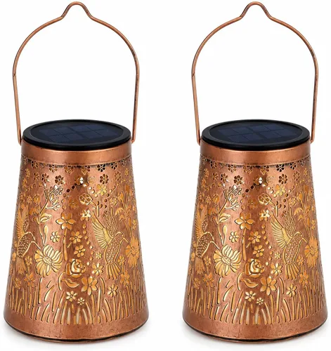 Miniatura 13 de LeiDrail Farol solar colgante al aire libre, faroles decorativos de metal, luz LED blanca cálida, impermeable, iluminación de paisaje para mesa