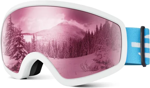 Gafas de esquí para niños, gafas de esquí de nieve para niños, jóvenes, adolescentes, niños y niñas de 5 a 14 años 03.white con lente plateada