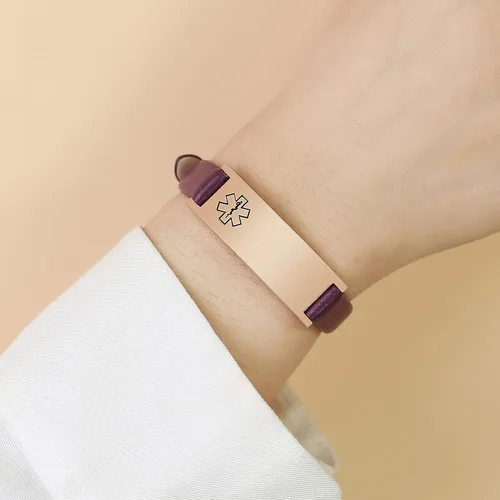 Miniatura 15 de MPRAINBOW Pulsera de alerta médica personalizada para mujer, correa de reloj de cuero genuino, grabado de doble cara, diabetes, epilepsia, joyería