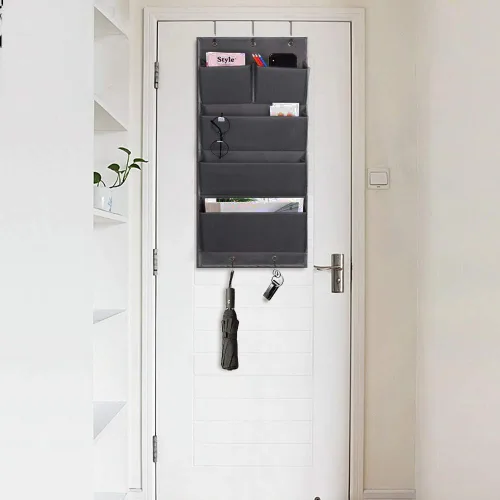 Miniatura 6 de Organizador de 5 bolsillos para colgar sobre la puerta y almacenamiento con ganchos, montaje en pared, suministros de oficina, carpetas de archivos