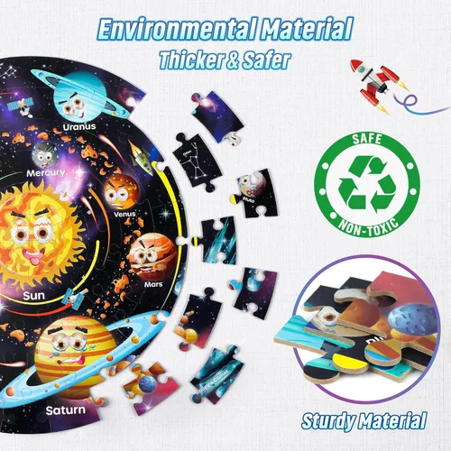 Miniatura 4 de SYNARRY Rompecabezas de suelo del sistema solar para niños de 4 a 8 años, rompecabezas grandes de 70 piezas para niños de 4 a 6 años, juguetes