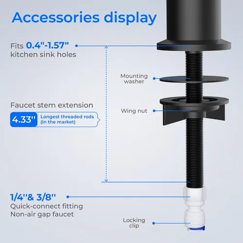 Miniatura 4 de Waterdrop Grifo de agua filtrada para fregadero de cocina, ósmosis inversa, acero inoxidable, negro