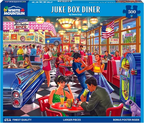 White Mountain Rompecabezas de 500 piezas divertido y nostálgico del siglo XX con piezas grandes, regalo para adultos de 18 x 24 pulgadas, Juke Box