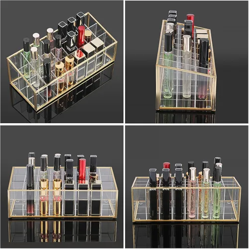 Miniatura 7 de ELLDOO Rollerball Organizador de perfumes, 24 espacios acrílicos Glod Glass Perfume Soporte de almacenamiento de perfume Soporte de aroma