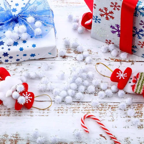 Miniatura 4 de HESTYA 500 Piezas Pompones de Navidad Brillantes de 0.5 Pulgadas Pompones Esponjosos Deslumbrantes Bolas de Pompones Pequeños de Fieltro con Blanco