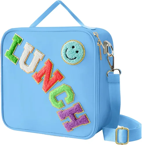 Miniatura 10 de Lonchera aislada con correa ajustable para el hombro, lonchera de nailon preppy grande con aislamiento, bolsa de almuerzo reutilizable con bolsa