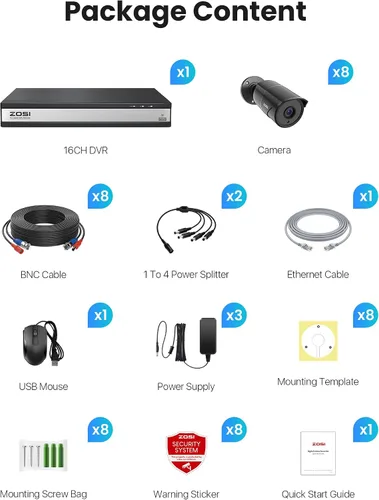Miniatura 8 de ZOSI Sistema de cámara de seguridad 3K Lite de 16 canales con audio, detección de vehículos y humanos AI, visión nocturna, 8 cámaras con cable