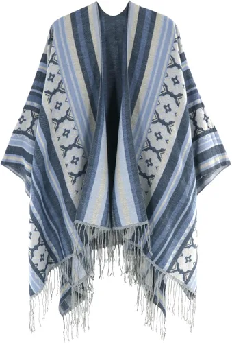 Miniatura 48 de Poncho chal para mujer, suéteres suaves y cálidos para mujer, parte delantera abierta, poncho de viaje para otoño, invierno y primavera