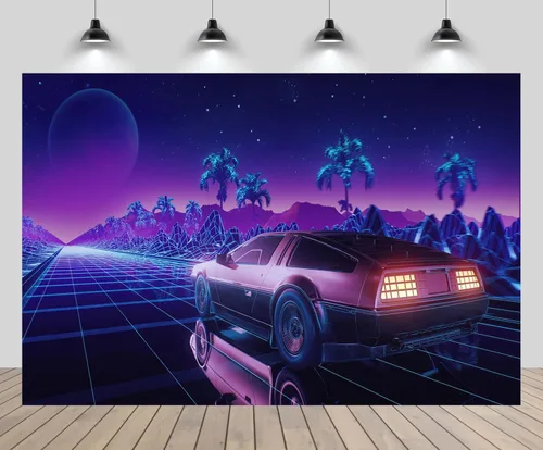 Telón de fondo para automóvil Cyberpunk de 5 x 3 pies, estilo retro futurista, estilo punk, coche de carreras, automóvil de carreras punk, fondo de