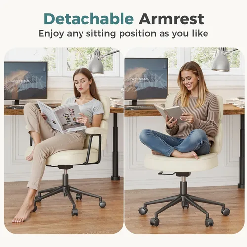 Miniatura 6 de OLIXIS Silla ergonómica de escritorio para oficina en casa, silla de computadora de piel sintética con soporte lumbar, altura ajustable, giratoria