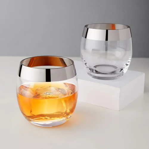 Miniatura 4 de Viski Irving - Juego de 2 vasos de cristal de cristal transparente de alta calidad con borde dorado, cristalería de cóctel con borde dorado