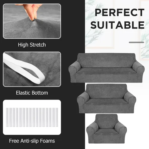 Miniatura 4 de Peryiter Juego de 3 Fundas para Sofá, Cubiertas de Muebles para Sofá, Loveseat, Sillón, Ajuste de Forma Elástico, Sin Arrugas, Protector de Muebles