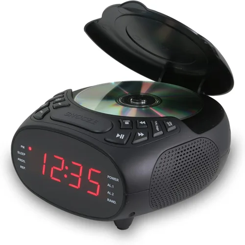 Miniatura 2 de GPX Radio despertador doble CD, carga superior, FM, negro (CC318B)