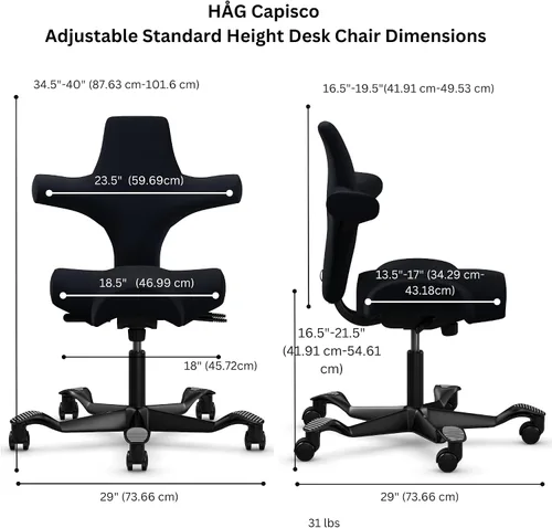 Miniatura 3 de HAG Capisco Silla de escritorio estándar ajustable, marco negro, asiento negro de vinilo ónix