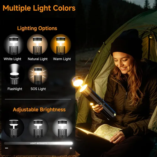 Miniatura 4 de Linterna de camping recargable de 21000mAh, luces de camping telescópicas, linterna de camping magnética plegable con soporte IPX6 impermeable, Negro