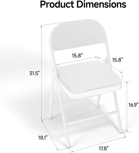 Miniatura 3 de Paquete de 6 sillas plegables acolchadas de cuero, marco de metal con asiento y respaldo de piel sintética, capacidad de 650 libras, silla plegable
