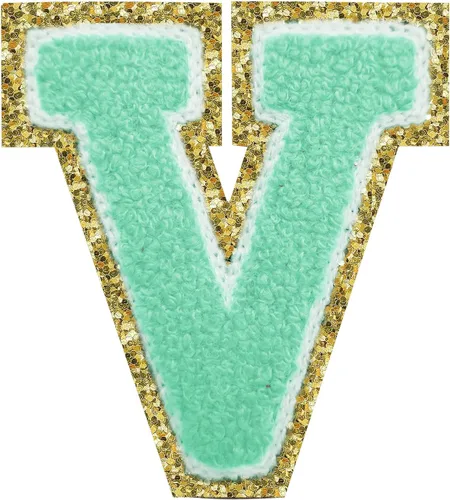 Miniatura 113 de Parches de letras termo-adhesivas de felpilla para chaquetas, parches de letras universitarias con brillantina para planchar en la letra azul A
