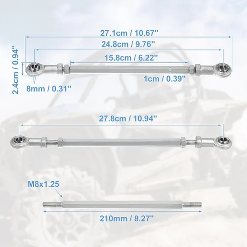 Miniatura 3 de Motoforti 2 unids 8.268 in longitud 0.315 in agujero diámetro ajustable dirección dirección varilla rótula articulación para 49cc eléctrico ATV Go