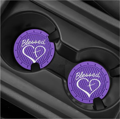 Miniatura 11 de 2 piezas posavasos para portavasos de automóvil, 2.76 pulgadas, PVC suave antideslizante, cruz bendita y corazón, posavasos cristianos para Negro