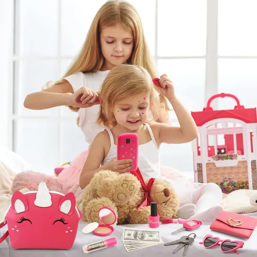 Miniatura 3 de Maquillaje de simulación para niños pequeños de 3 a 5 años, monederos para niñas de 4 a 6 años, monederos para niñas pequeñas con accesorios
